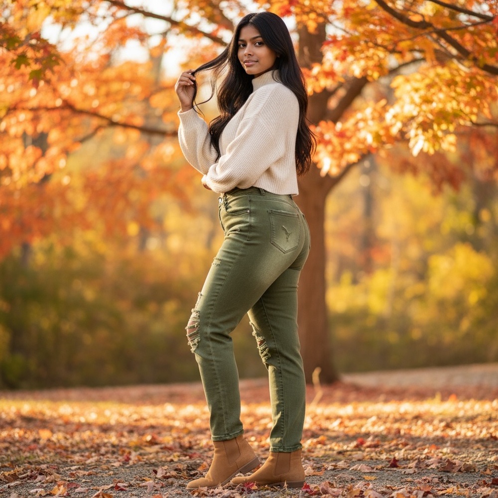 Blakely Olive Green distressed Jeans